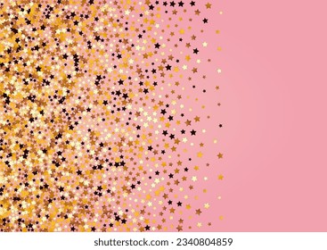 Sparkling Universe Vector Pink Background. Gilded Effect Confetti Border. Rain Luxury Banner.  Golden Decoration Starry Design.