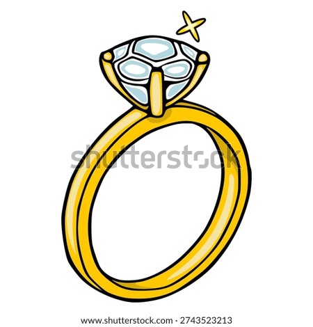 Sparkling vector engagement ring illustration with a brilliant diamond and a starburst