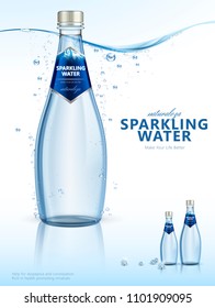 Sparkling Water With Clear Bubbles Under The Pure Water In 3d Illustration, Beverage Poster, Naturaleza Is Spaninsh Word Means Nature