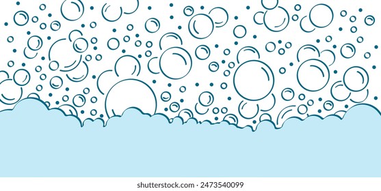 Sparkling water, water drops. Cartoon bath soap with lather silhouette. Soap with foam and bubbles. Vector icon or symbol. Clean, bath suds. shampoo. World water day, March, Save the water. H2O