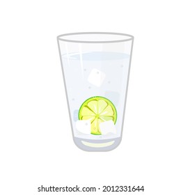 sparkling water with lemon and ice in a transparent glass