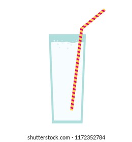 Sparkling water. Mineral water in the glass. Straw in the glass. Still water. Soda water. 