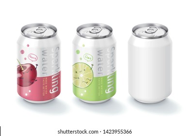 Sparkling water package design in fruit flavor 3d illustration