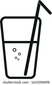 Sparkling Water Straw Soda Vector Sign Black Symbol Flat Design