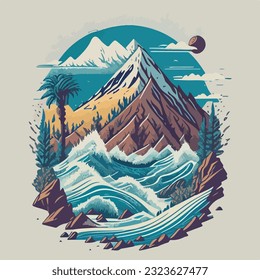 Sparkling waterfall at splash mountain landscape in vector illustrator