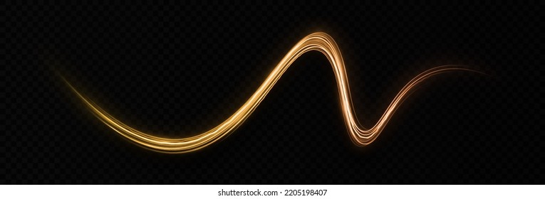 Sparkling wavy light effect. Glowing luxury lines effect. Golden glittering magic particles trail. 