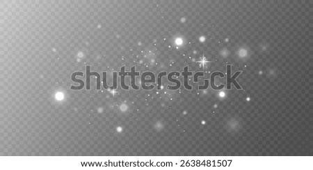 Sparkling white dust particles. Light effect of glare and stars. On transparent background. Vector EPS 10.