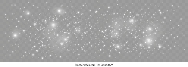 Sparkling white light particles on transparent background, glowing stars and dust effect, festive glitter overlay, magical illumination, digital abstract decoration