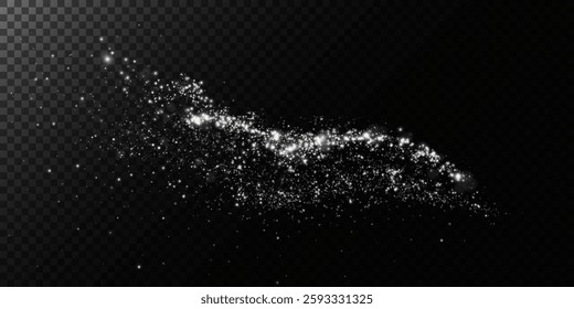 A sparkling white magic dust effect with glowing bokeh lights and twinkling particles on a transparent background, ideal for fantasy and festive designs.