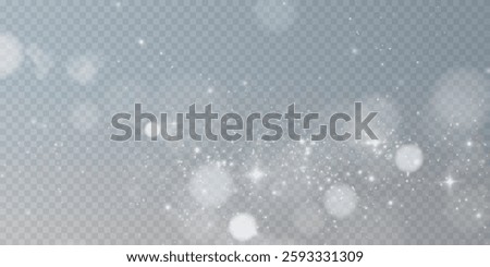 A sparkling white magic dust effect with glowing bokeh lights and twinkling particles on a transparent background, ideal for fantasy and festive designs.