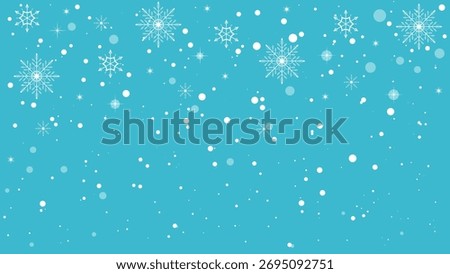 Sparkling White Snowflakes Falling During Winter With Blue Background