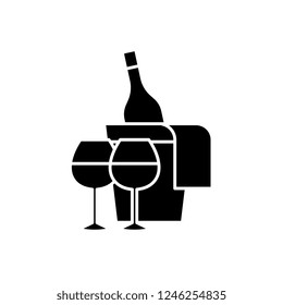 Sparkling wine black icon, vector sign on isolated background. Sparkling wine concept symbol, illustration 