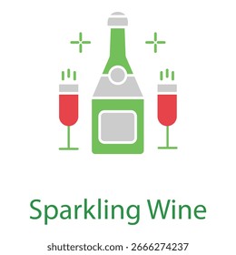 Sparkling Wine Bottle and Glass Vector Icon For Celebration Design