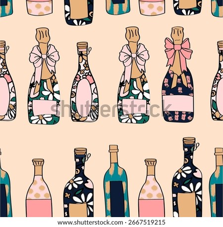 sparkling wine bottle pattern seamless