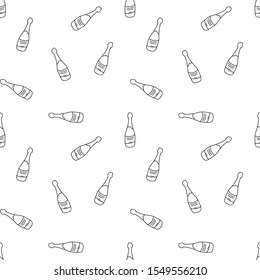 Sparkling wine bottles: simple drawn seamless pattern. Vector graphic. Transparent swatch