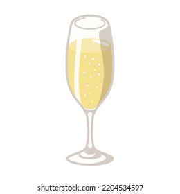 Sparkling Wine. Flute Glass. Vector Illustration.