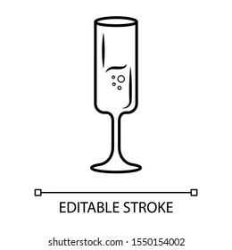 Sparkling wine glass linear icon. Fort wineglass thin line illustration. Champagne contour symbol. Alcohol beverage with bubbles. Party cocktail. Vector isolated outline drawing. Editable stroke