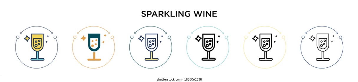 Sparkling wine icon in filled, thin line, outline and stroke style. Vector illustration of two colored and black sparkling wine vector icons designs can be used for mobile, ui, web