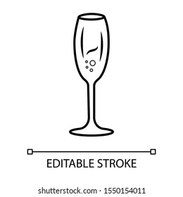 Sparkling wine linear icon. Tulip wineglass thin line illustration. Champagne contour symbol. Party cocktail. Bar, pub, restaurant glassware. Vector isolated outline drawing. Editable stroke