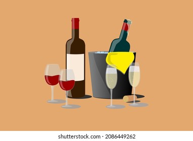 Sparkling wine and red wine vector design