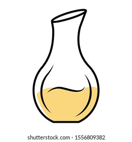 Sparkling wine service yellow color icon. Decorative decanter with alcohol beverage. Aperitif drink. Party, holiday. Bar, restaurant, winery glassware, tableware. Isolated vector illustration