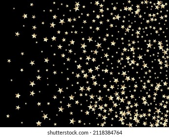 Sparkling Winter Border. Gold, Silver Rich Falling Stars Confetti. VIP Gold, Silver Glitter, Sparkles, Gradient Stars Confetti. Glamour Sparkling New Year Christmas Celebration Vector Background.