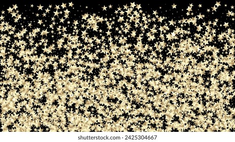 Sparkling Winter Foil. Rich Gold, Silver Glitter, Sparkles, Gradient Stars Confetti. Gold, Silver VIP Flying Stars Confetti. Sparkling Premium New Year Christmas Garland Vector Background.