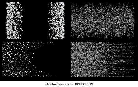 Sparkling Winter Frame. VIP Gold, Silver Glitter, Sparkles, Gradient Stars Confetti. Expensive Premium New Year Christmas Celebration Vector Background. Gold, Silver Rich Flying Stars Confetti.