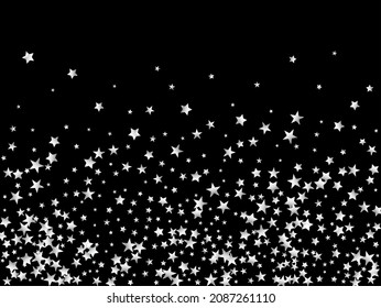 Sparkling Winter Pattern. Rich Gold, Silver Glitter, Sparkles, Gradient Stars Confetti. Gold, Silver VIP Flying Stars Confetti. Sparkling Expensive New Year Christmas Celebration Vector Background.