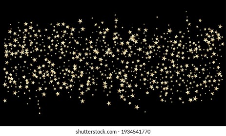 Sparkling Winter Pattern. VIP Gold, Silver Glitter, Sparkles, Gradient Stars Confetti. Glamour Sparkling New Year Christmas Decoration Vector Background. Gold, Silver Rich Falling Stars Confetti.