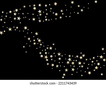 Sparkling Winter Sequins. Gold, Silver Rich Flying Stars Confetti. Expensive Elegant New Year Christmas Celebration Vector Background. VIP Gold, Silver Glitter, Sparkles, Gradient Stars Confetti.