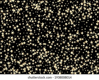 Sparkling Winter Texture. Luxury Sparkling New Year Christmas Garland Vector Background. Gold, Silver Rich Flying Stars Confetti. VIP Gold, Silver Glitter, Sparkles, Gradient Stars Confetti.