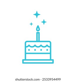 Sparkling Wishes Birthday Cake Icon. Isolated on white background.