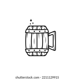 sparkling wooden mug icon on white background. simple, line, silhouette and clean style. black and white. suitable for symbol, sign, icon or logo