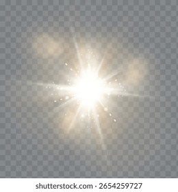Brilhos de estrelas brilhantes brilhantes brilhantes, brilho de sol com raios, explosão de estrela com brilho, luz amarela brilhante estourar em um fundo transparente, efeito de luz dourada, raios de sol amarelos, ilustração vetorial