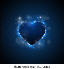 Sparkly blue heart. Card for Valentine's Day.Valentine's day message. Vector love saint valentine greeting card.