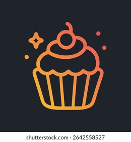 Sparkly delicious cupcake with orange frosting. Icon symbol illustration