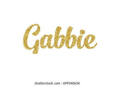 A sparkly, gold glitter script girl name Gabbie for invitation cards, thank you cards, envelopes, t-shirts, stickers, greeting cards. Isolated vector. 