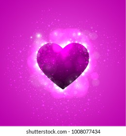 Sparkly pink heart. Card for Valentine's Day.Valentine's day message. Vector love saint valentine greeting card. 