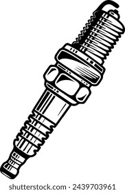 Sparkplug car-ignition system engine spare part, delivering electric current in vehicle isolated monochrome icon. Vector plug of internal combustion system, sparking object with single side electrodee