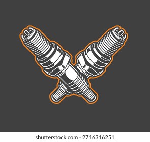 Pieza de repuesto del motor del sistema de encendido del coche de la bujía, Vector editable de la bujía, bujía para la insignia en blanco y negro del arte automotriz, insignia de la bujía, Ilustración vectorial de la bujía en negrita negra n blanca