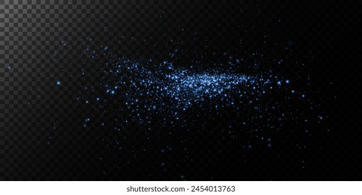 Sparks of dust and blue stars shine with special light. Vector sparks on transparent dark background. Christmas light effect. Sparkling particles of magic dust.	