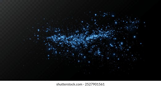 Faíscas de poeira e estrelas azuis brilham com luz especial. O vetor faísca no plano de fundo escuro transparente. Efeito de luz de Natal. Partículas cintilantes de pó mágico.	