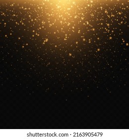 Sparks of dust and golden glow with a special light. Glittering magical dust particles. Vector sparkles on a transparent background. Christmas