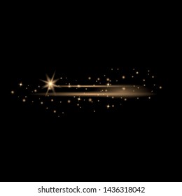 Sparks of dust and golden stars shine with a special light. Abstract glowing light on a black background. Christmas concept