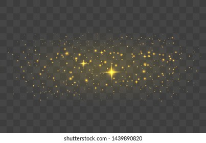
Sparks of dust and golden stars shine with a special light. Light shines on a transparent background. Christmas light effect. Glittering magic dust particles.
