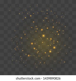 
Sparks of dust and golden stars shine with a special light. Light shines on a transparent background. Christmas light effect. Glittering magic dust particles.