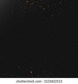 Sparks of dust and golden stars shine with a special light. Vector sparkles on a transparent background. Christmas light effect. Glittering magical dust particles.