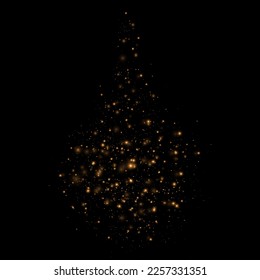 Sparks of dust and golden stars shine with a special light. Vector sparkles on a black background. Christmas light effect. Glittering magical dust particles.