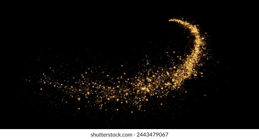 Sparks of dust and golden stars shine with special light. Vector sparks on transparent dark background. Christmas light effect. Sparkling magic dust particles.	